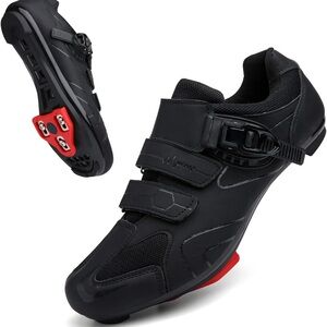 Black Cycling Shoes with Red Soles